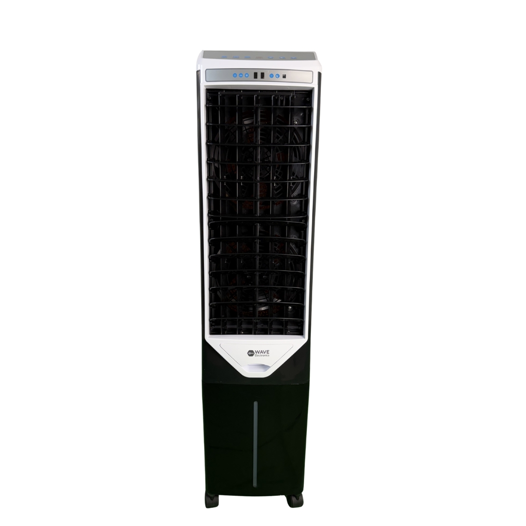 Enfriador de aire evaporativo AEROBREEZE 2500 en formato torre, vista frontal