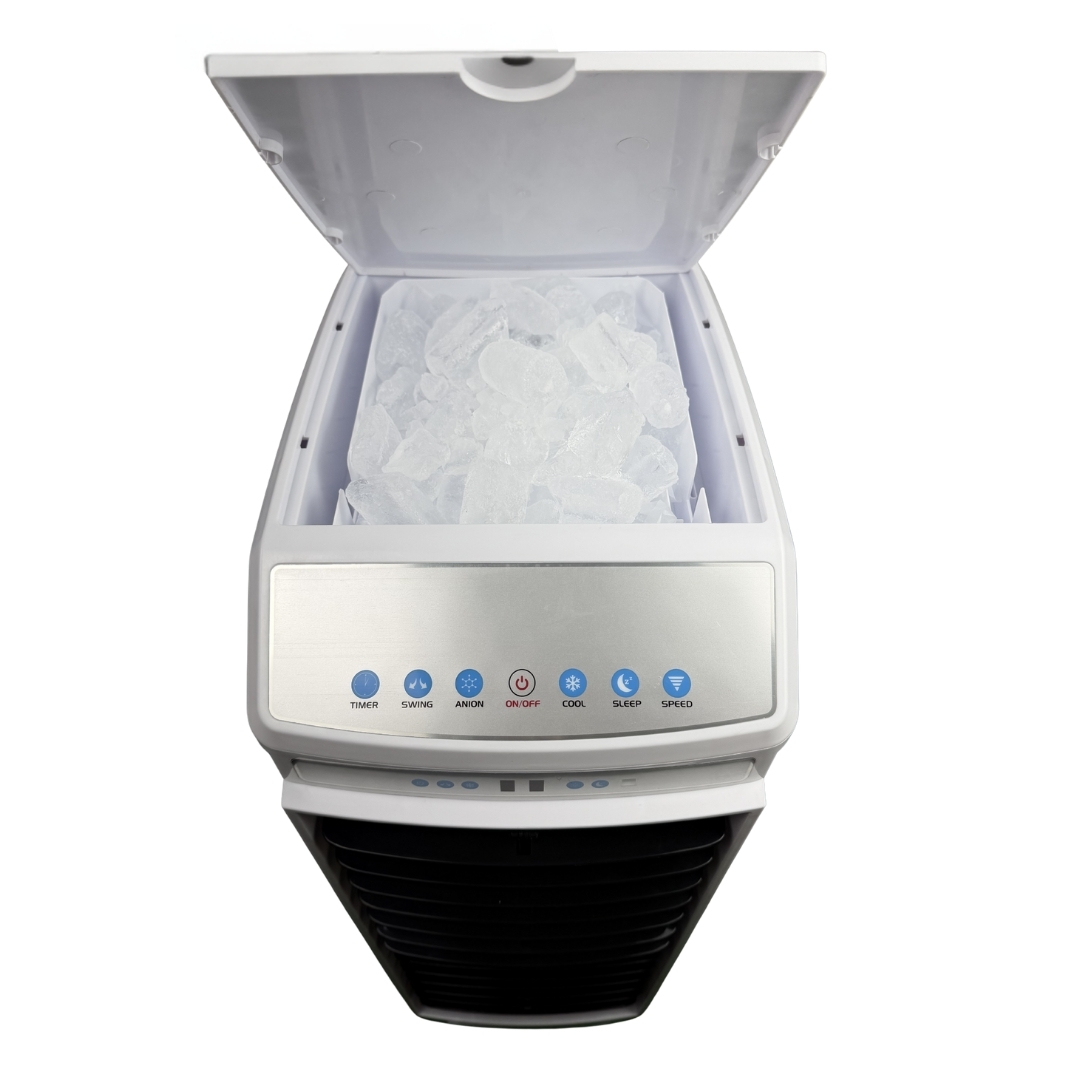 Depósito de hielo abierto del AEROBREEZE 2500 y su panel de control táctil